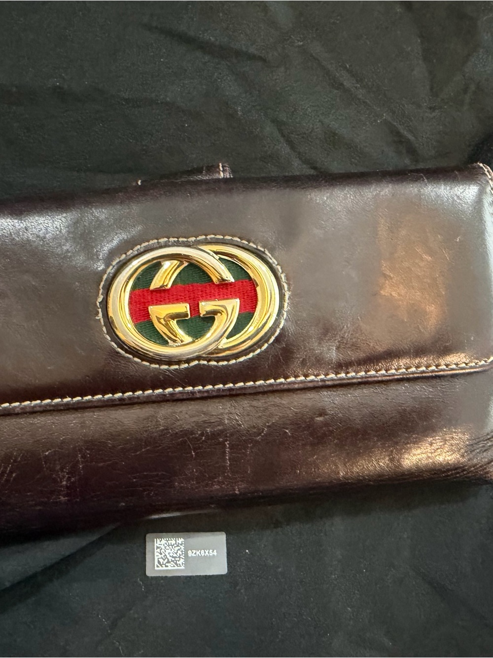 Gucci Dark Brown Leather Wallet with Signature Green-Red Web and Gold GG